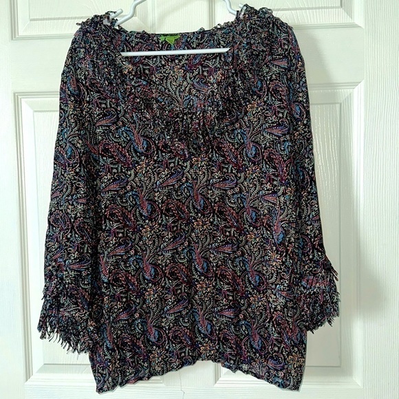 Agora Crinkle Confetti Fringe Paisley Top Size 3X - Picture 1 of 6